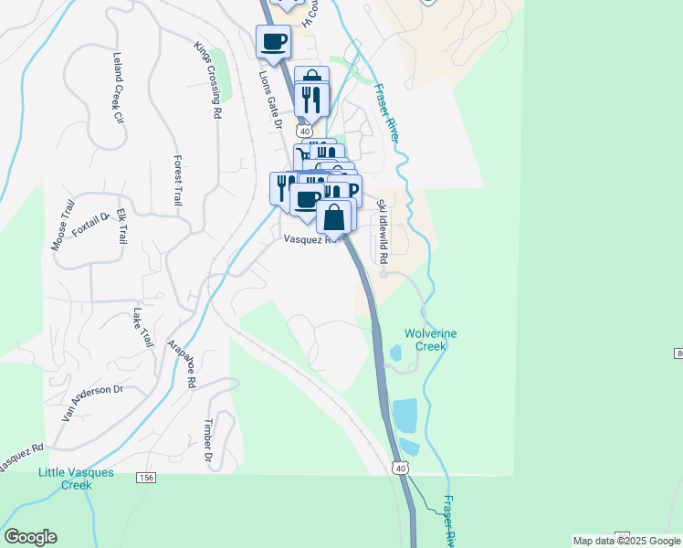 map of restaurants, bars, coffee shops, grocery stores, and more near in Grand County