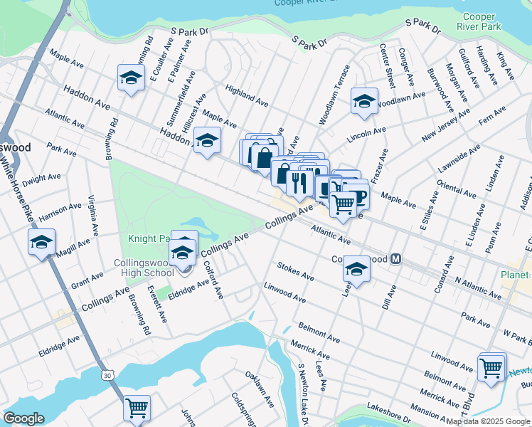 map of restaurants, bars, coffee shops, grocery stores, and more near 116 West Collings Avenue in Collingswood