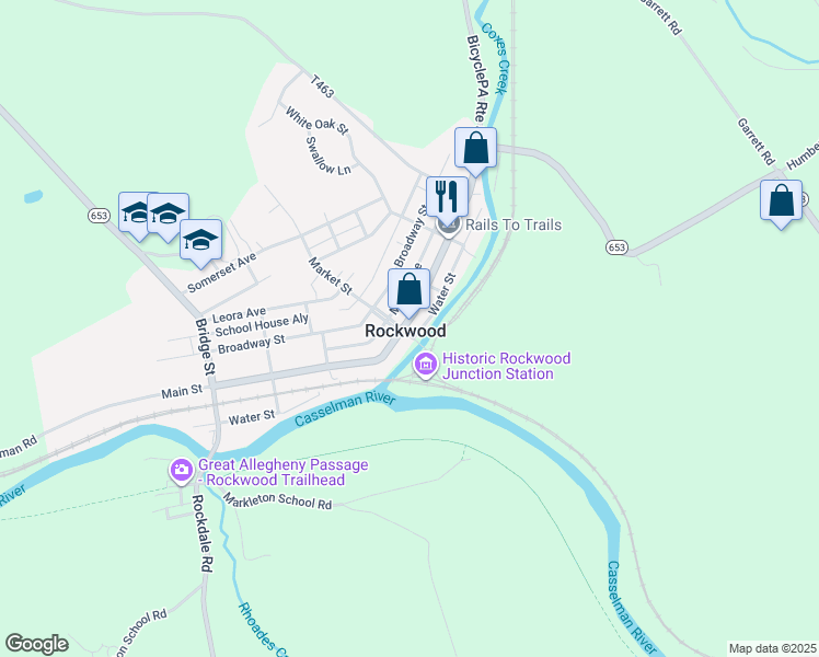map of restaurants, bars, coffee shops, grocery stores, and more near in Rockwood