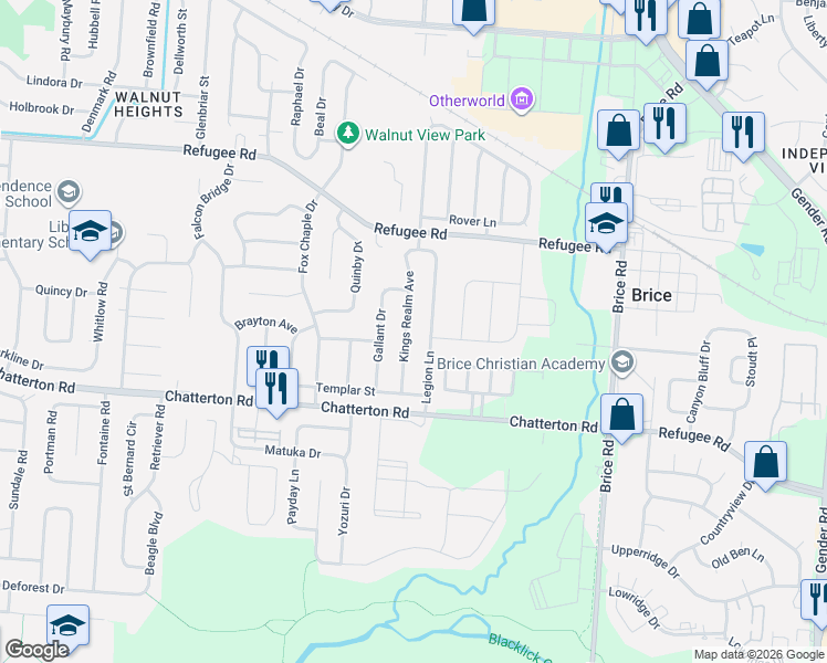 map of restaurants, bars, coffee shops, grocery stores, and more near 3188 Kings Realm Avenue in Columbus