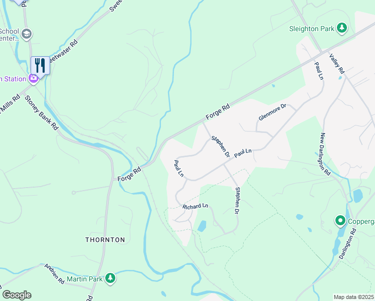 map of restaurants, bars, coffee shops, grocery stores, and more near 5 Paul Lane in Glen Mills