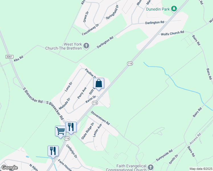 map of restaurants, bars, coffee shops, grocery stores, and more near 711 Hanover Road in York