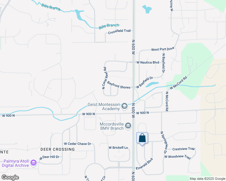 map of restaurants, bars, coffee shops, grocery stores, and more near 6128 Bayfront Shores in McCordsville