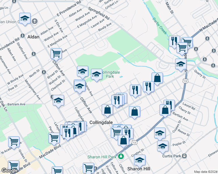 map of restaurants, bars, coffee shops, grocery stores, and more near 418 Lincoln Avenue in Collingdale