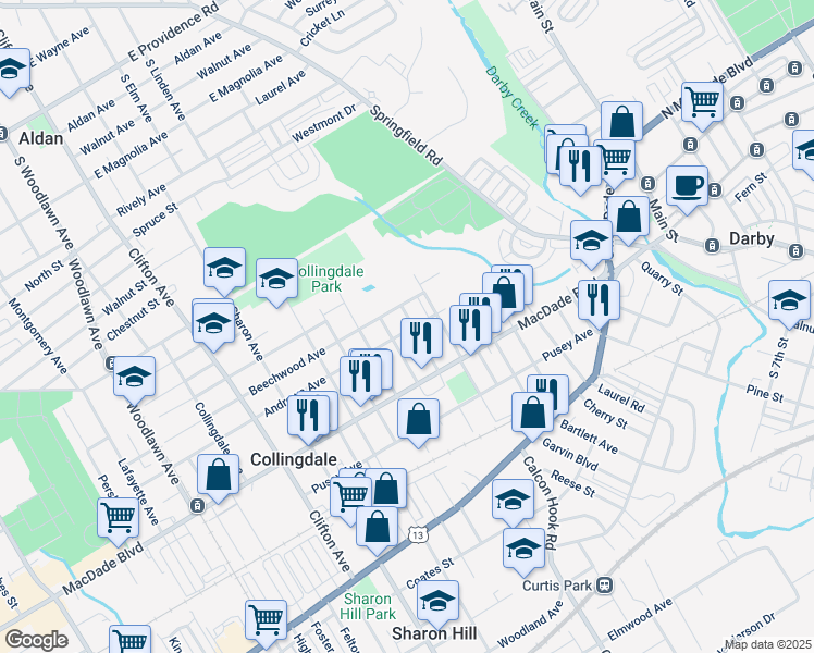 map of restaurants, bars, coffee shops, grocery stores, and more near 302 Wolfenden Avenue in Collingdale