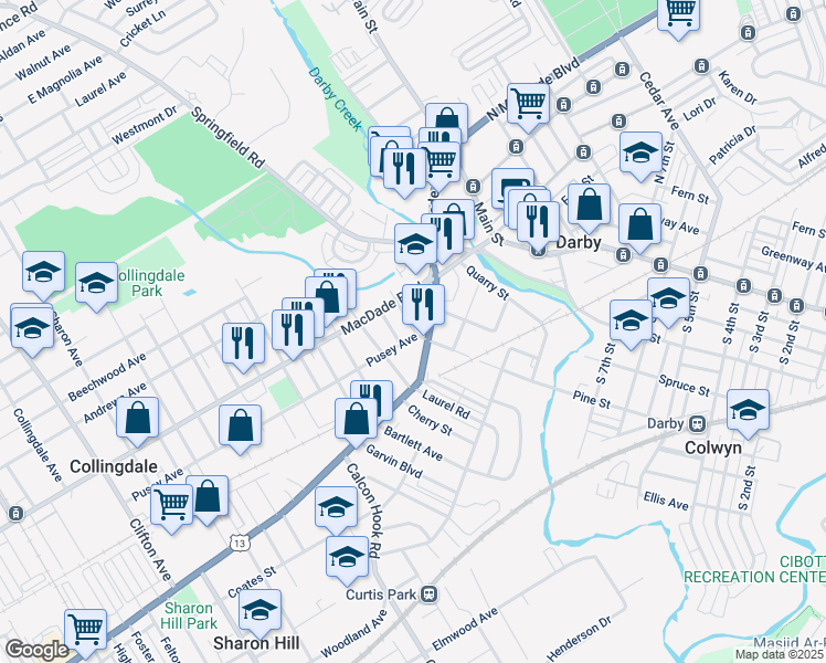 map of restaurants, bars, coffee shops, grocery stores, and more near 125 Pine Street in Collingdale
