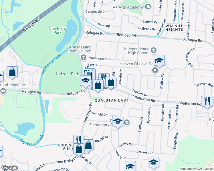 map of restaurants, bars, coffee shops, grocery stores, and more near 5029 Silverton Drive in Columbus