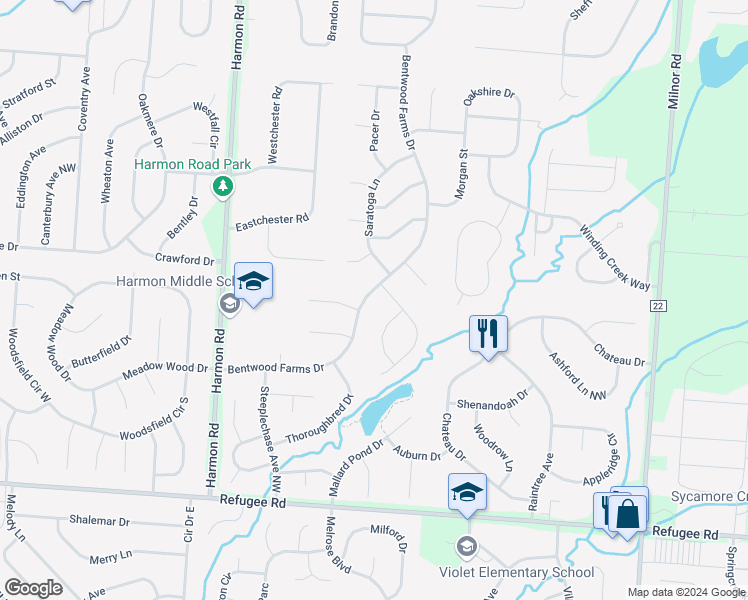 map of restaurants, bars, coffee shops, grocery stores, and more near 12472 Bentwood Farms Drive in Pickerington