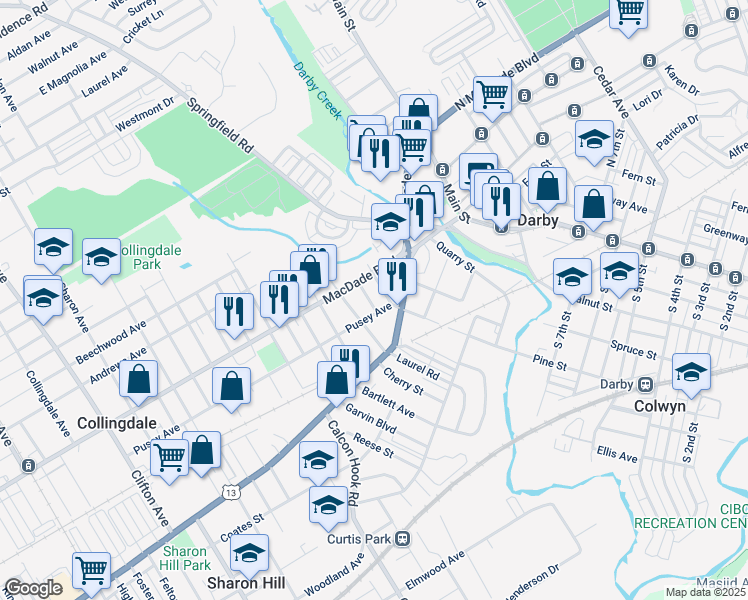 map of restaurants, bars, coffee shops, grocery stores, and more near 111 Hillside Avenue in Collingdale
