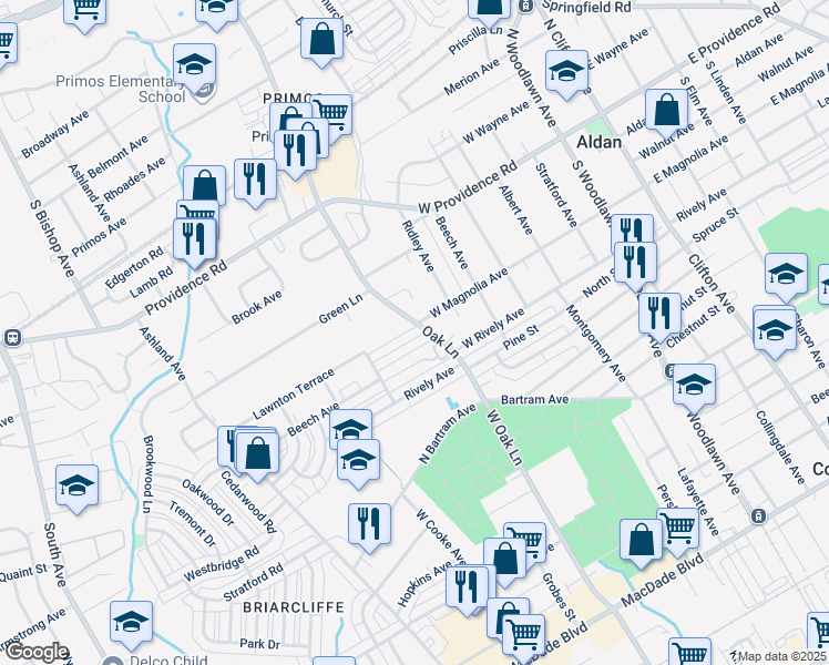 map of restaurants, bars, coffee shops, grocery stores, and more near 601 Magnolia Avenue in Glenolden