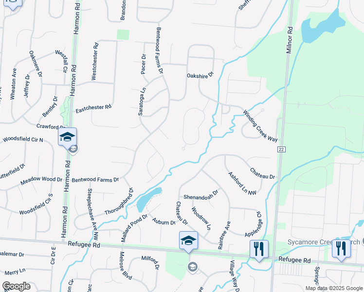 map of restaurants, bars, coffee shops, grocery stores, and more near 12375 Brook Forest Circle in Pickerington