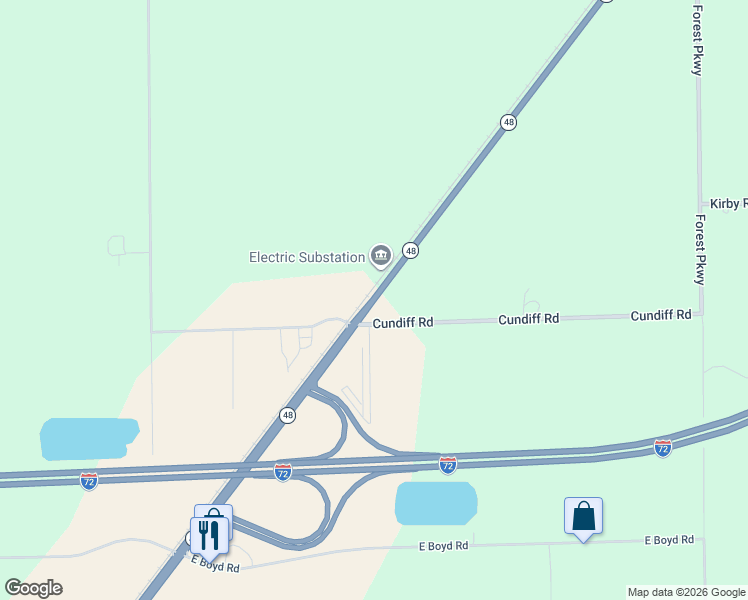 map of restaurants, bars, coffee shops, grocery stores, and more near 5501 Illinois 48 in Decatur
