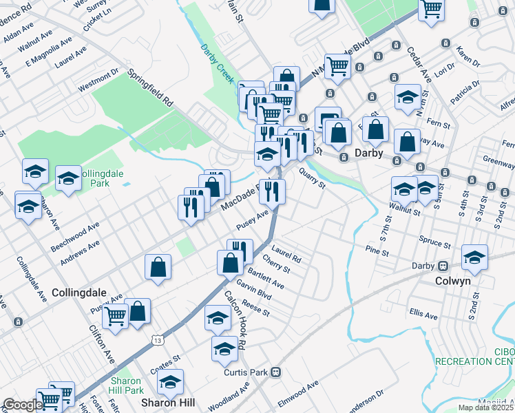 map of restaurants, bars, coffee shops, grocery stores, and more near 111 Hillside Avenue in Collingdale