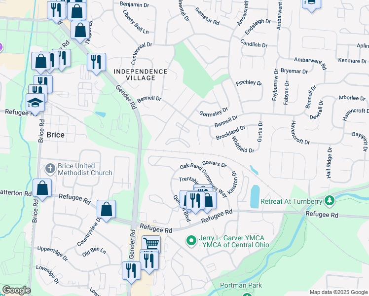 map of restaurants, bars, coffee shops, grocery stores, and more near 6763 Morehampton Court in Reynoldsburg