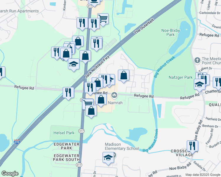 map of restaurants, bars, coffee shops, grocery stores, and more near 4480 Refugee Road in Columbus