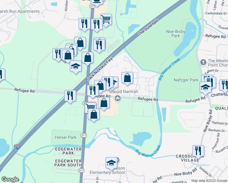 map of restaurants, bars, coffee shops, grocery stores, and more near 2828 Citizens Place in Columbus