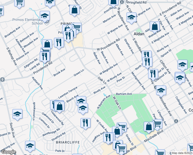 map of restaurants, bars, coffee shops, grocery stores, and more near 601 Magnolia Avenue in Glenolden