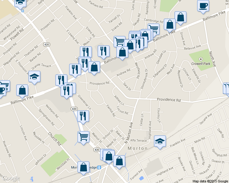map of restaurants, bars, coffee shops, grocery stores, and more near 129 Althea Lane in Morton