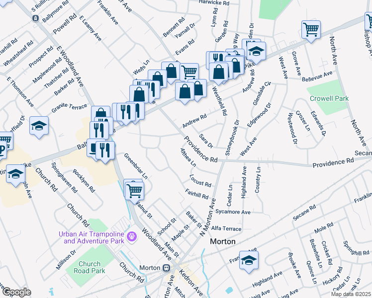 map of restaurants, bars, coffee shops, grocery stores, and more near 129 Althea Lane in Morton