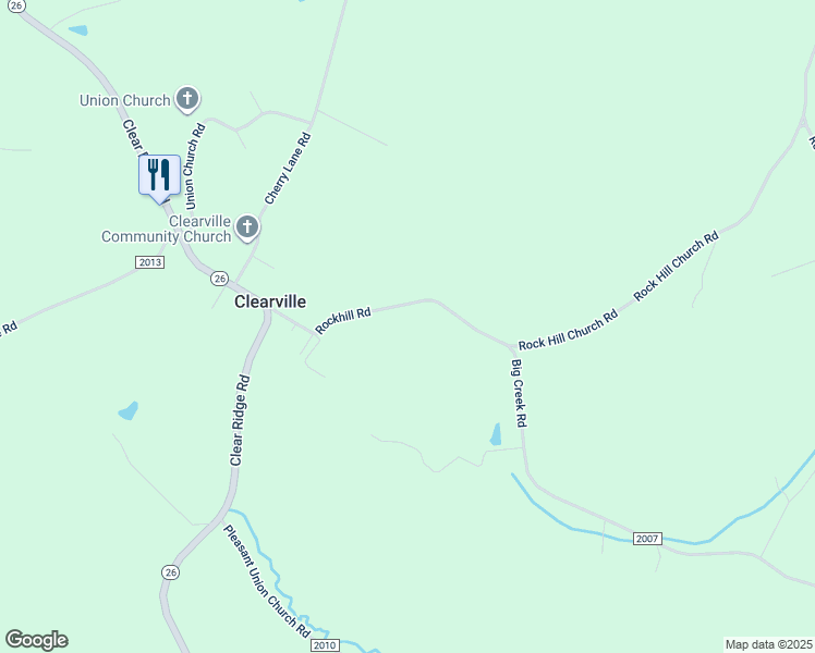 map of restaurants, bars, coffee shops, grocery stores, and more near 268 Rock Hill Church Road in Clearville