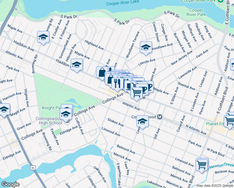 map of restaurants, bars, coffee shops, grocery stores, and more near 646 Haddon Avenue in Collingswood