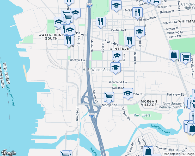 map of restaurants, bars, coffee shops, grocery stores, and more near 2241 Van Buren Street in Camden