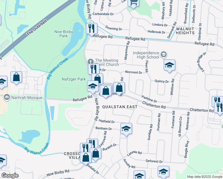 map of restaurants, bars, coffee shops, grocery stores, and more near 4975 Silverton Drive in Columbus