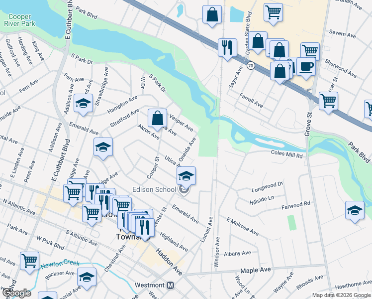 map of restaurants, bars, coffee shops, grocery stores, and more near 609 Oneida Avenue in Haddon Township