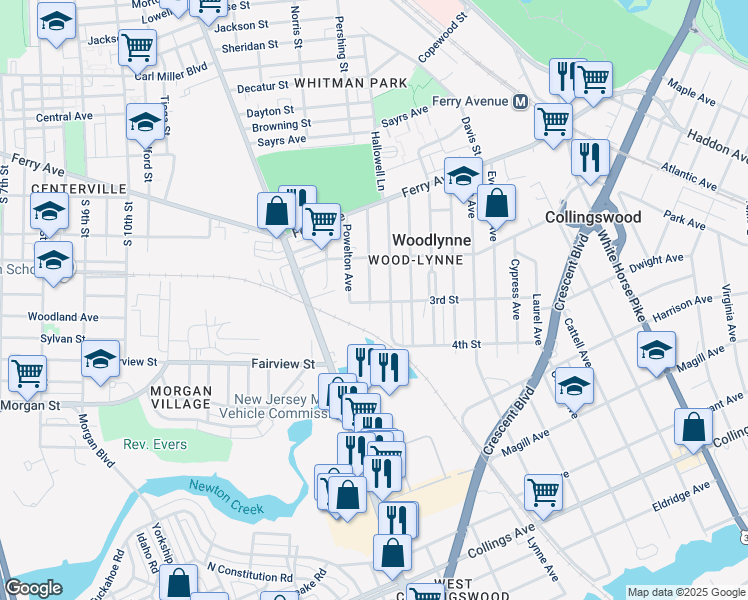 map of restaurants, bars, coffee shops, grocery stores, and more near 254 Cedar Avenue in Oaklyn