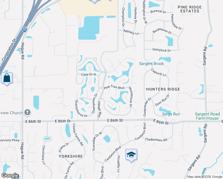 map of restaurants, bars, coffee shops, grocery stores, and more near 8857 Red Cedar Court in Indianapolis