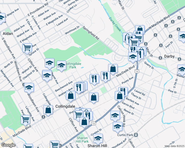 map of restaurants, bars, coffee shops, grocery stores, and more near 307 Wolfenden Avenue in Collingdale