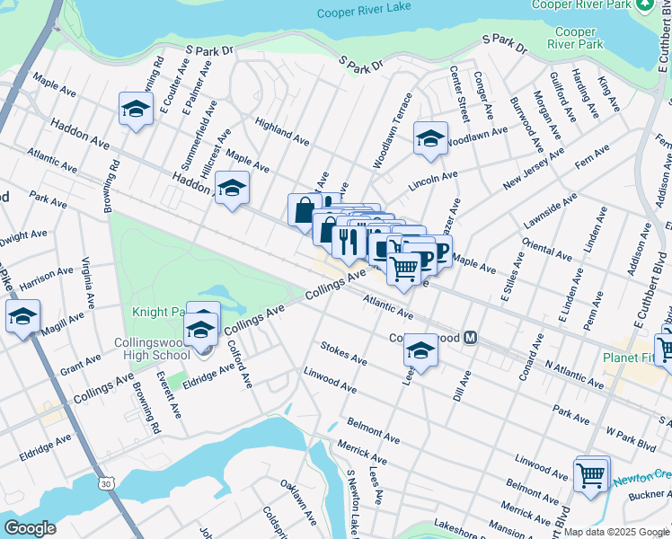 map of restaurants, bars, coffee shops, grocery stores, and more near 646 Haddon Avenue in Collingswood
