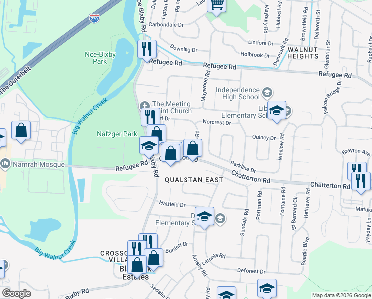 map of restaurants, bars, coffee shops, grocery stores, and more near 5029 Silverton Drive in Columbus