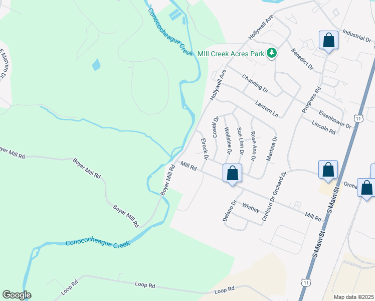 map of restaurants, bars, coffee shops, grocery stores, and more near 1468 Hollywell Avenue in Chambersburg