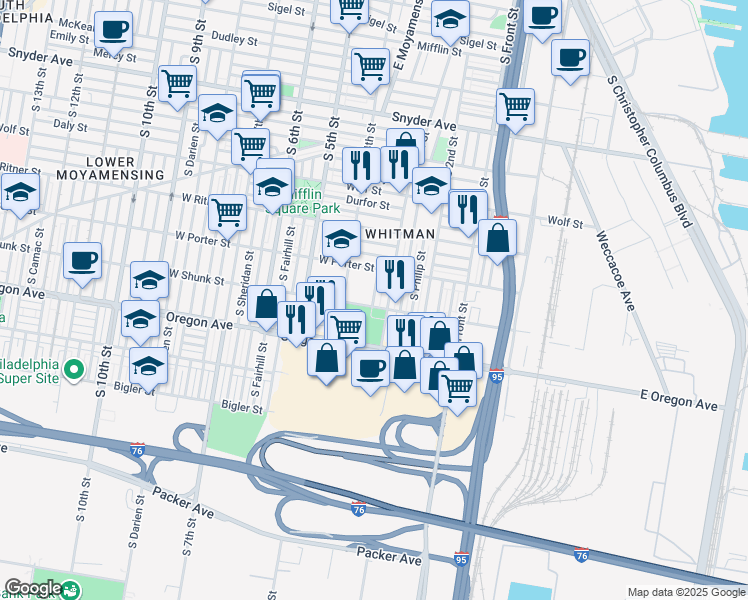 map of restaurants, bars, coffee shops, grocery stores, and more near 2526 South 3rd Street in Philadelphia
