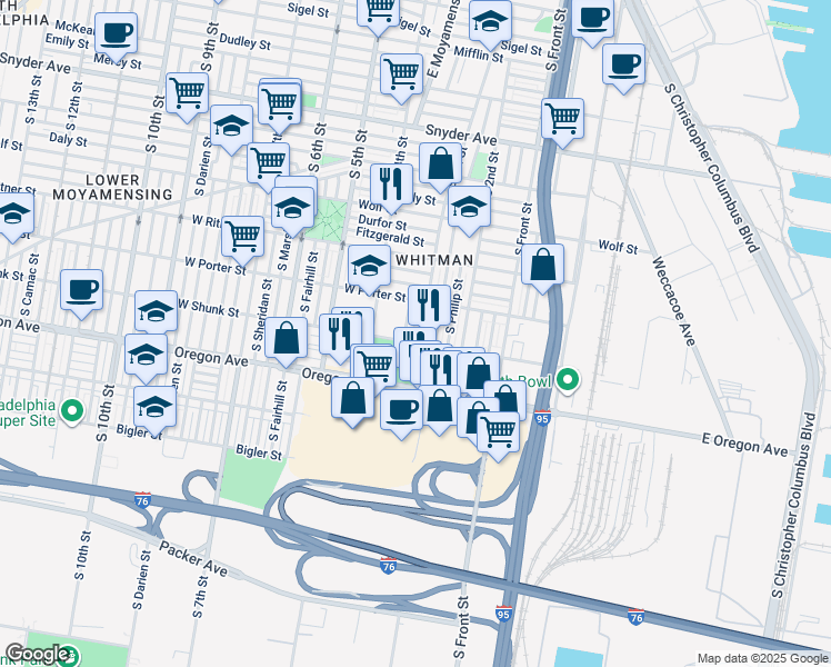 map of restaurants, bars, coffee shops, grocery stores, and more near 2542 South 3rd Street in Philadelphia