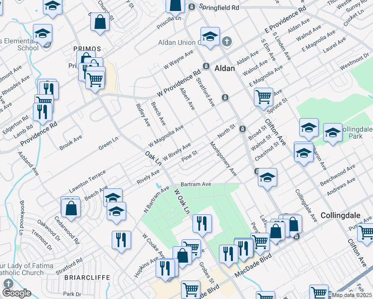map of restaurants, bars, coffee shops, grocery stores, and more near 318 Rively Avenue in Glenolden