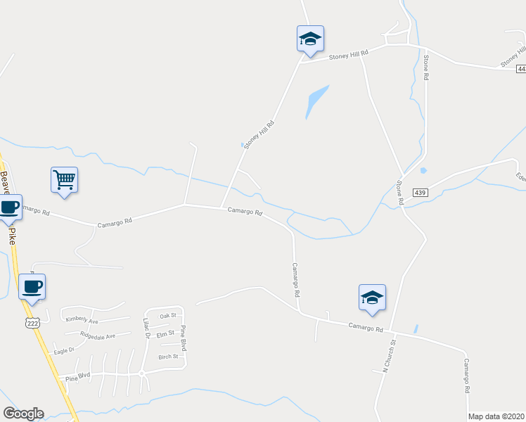 map of restaurants, bars, coffee shops, grocery stores, and more near 451 Camargo Road in Quarryville