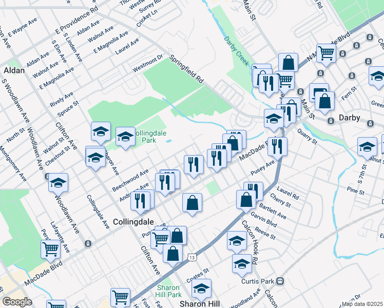 map of restaurants, bars, coffee shops, grocery stores, and more near 307 Wolfenden Avenue in Collingdale
