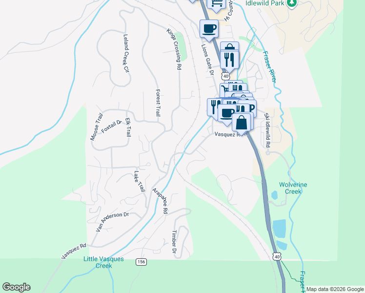 map of restaurants, bars, coffee shops, grocery stores, and more near 327 Vasquez Road in Winter Park