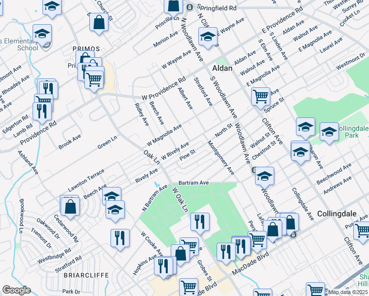 map of restaurants, bars, coffee shops, grocery stores, and more near 318 Rively Avenue in Glenolden