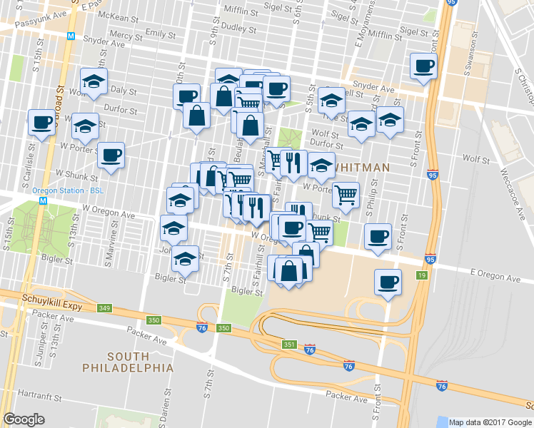 map of restaurants, bars, coffee shops, grocery stores, and more near 2611 South 6th Street in Philadelphia