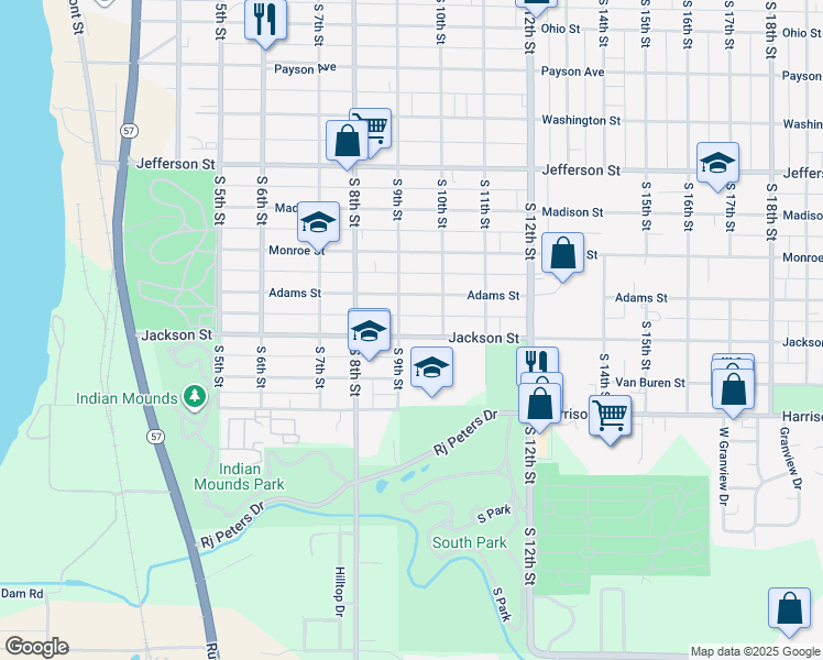map of restaurants, bars, coffee shops, grocery stores, and more near 913 Jackson Street in Quincy