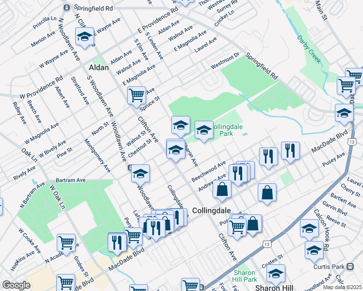 map of restaurants, bars, coffee shops, grocery stores, and more near 719 Bartram Avenue in Collingdale