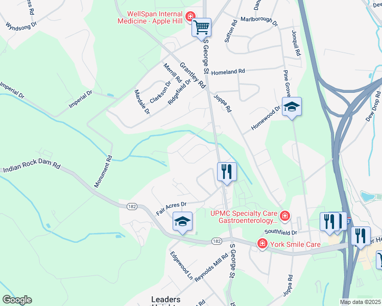 map of restaurants, bars, coffee shops, grocery stores, and more near 2415 Emiray Court in York