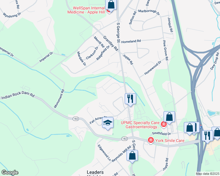 map of restaurants, bars, coffee shops, grocery stores, and more near 2415 Emiray Court in York