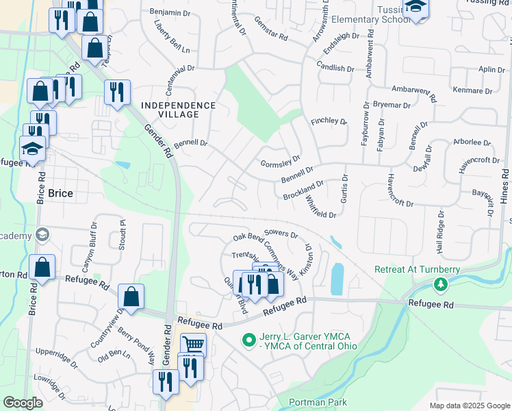 map of restaurants, bars, coffee shops, grocery stores, and more near 3319 Darrell Court in Reynoldsburg