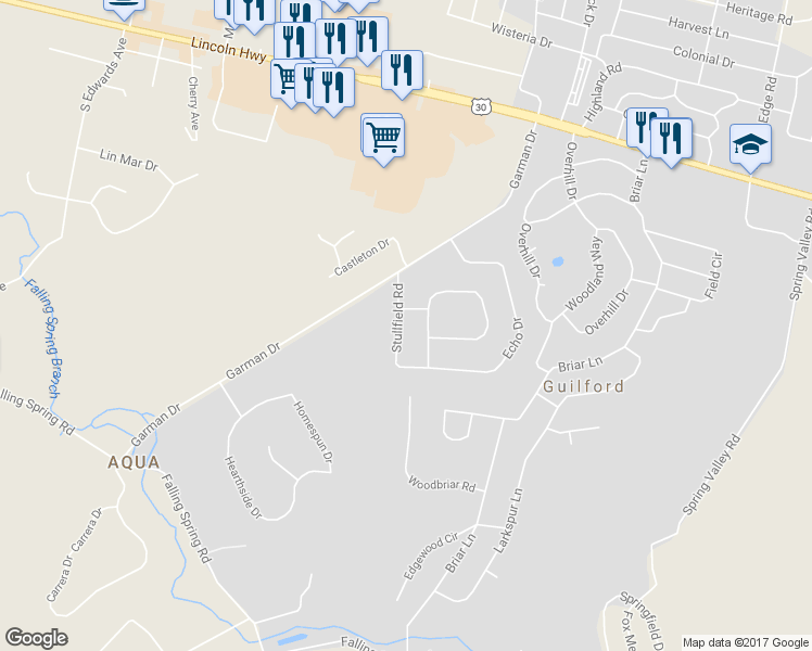 map of restaurants, bars, coffee shops, grocery stores, and more near 178 Dwarf Road in Guilford