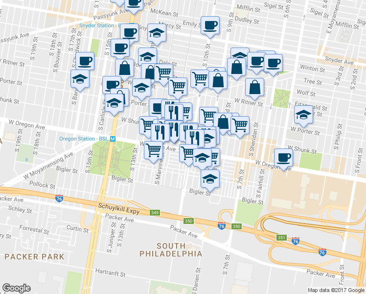 map of restaurants, bars, coffee shops, grocery stores, and more near 2654 S Alder St in Philadelphia