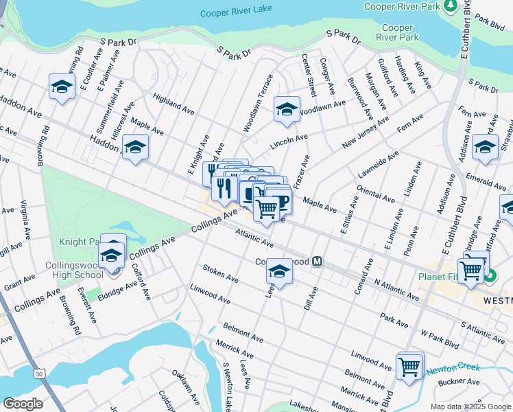 map of restaurants, bars, coffee shops, grocery stores, and more near 695 Haddon Avenue in Collingswood